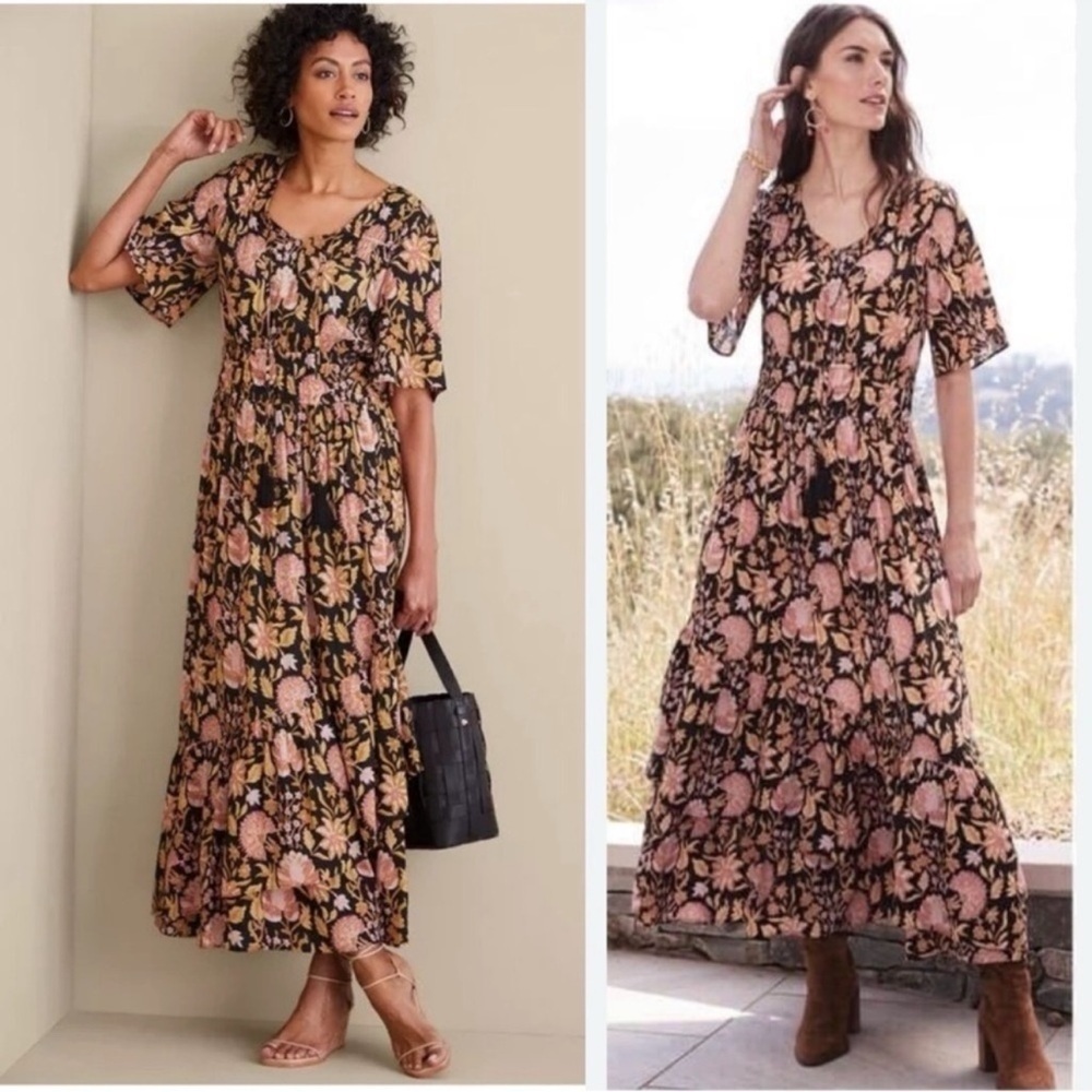 Soft Surroundings Marissa Tassel Tiered Floral Maxi Dress Womens 6